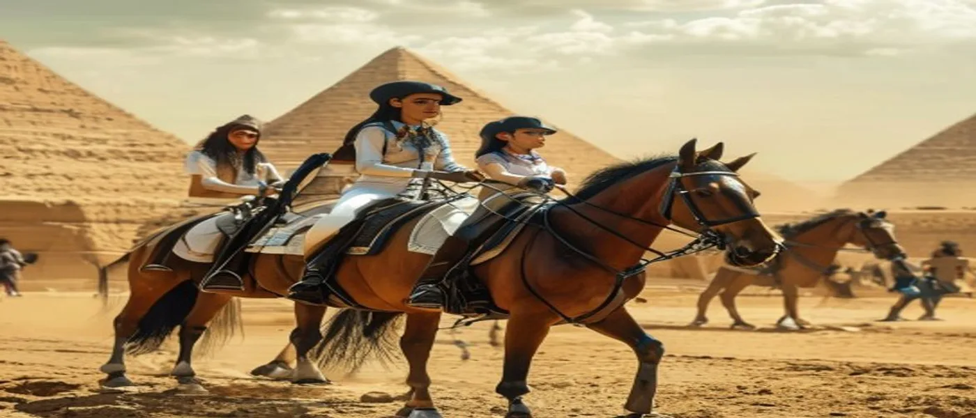 مراهقون يتدربون على ركوب الخيل في الجيزة