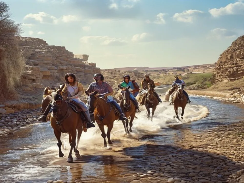 مجموعة من المراهقين يركبون الخيل في الجيزة