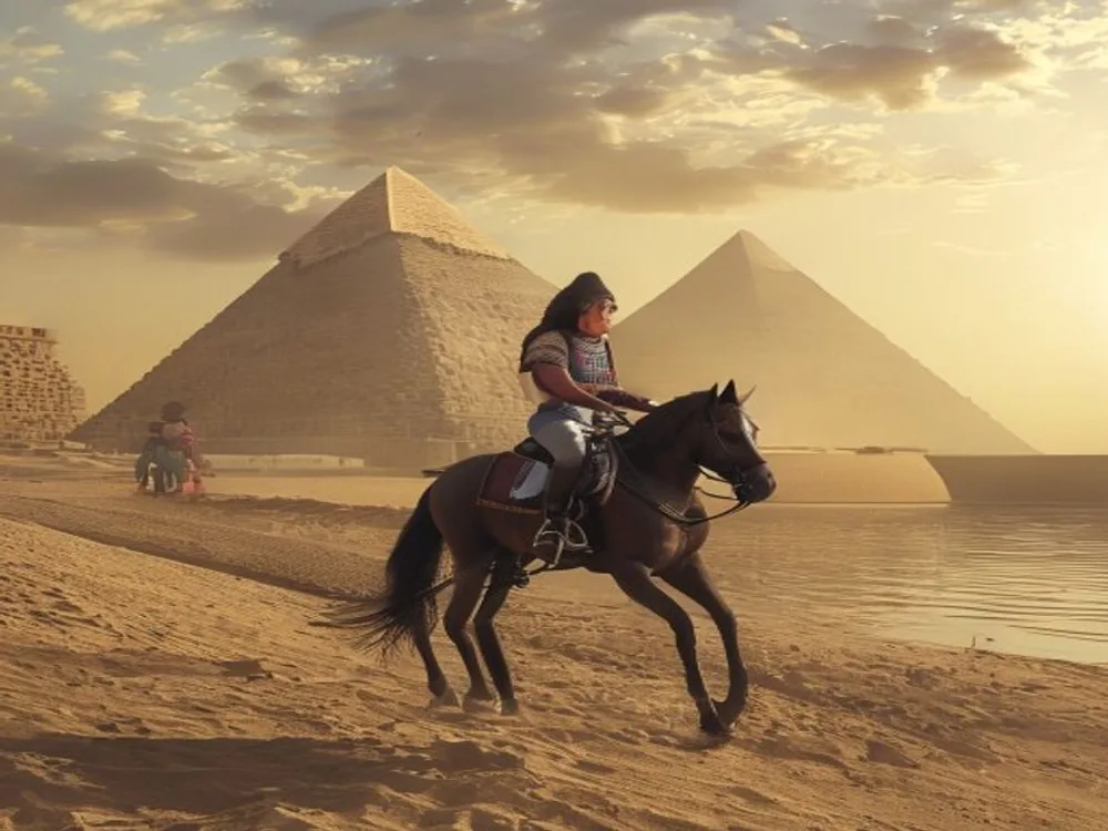 مراهق يتلقى درساً فردياً في ركوب الخيل على ضفاف النيل بالجيزة