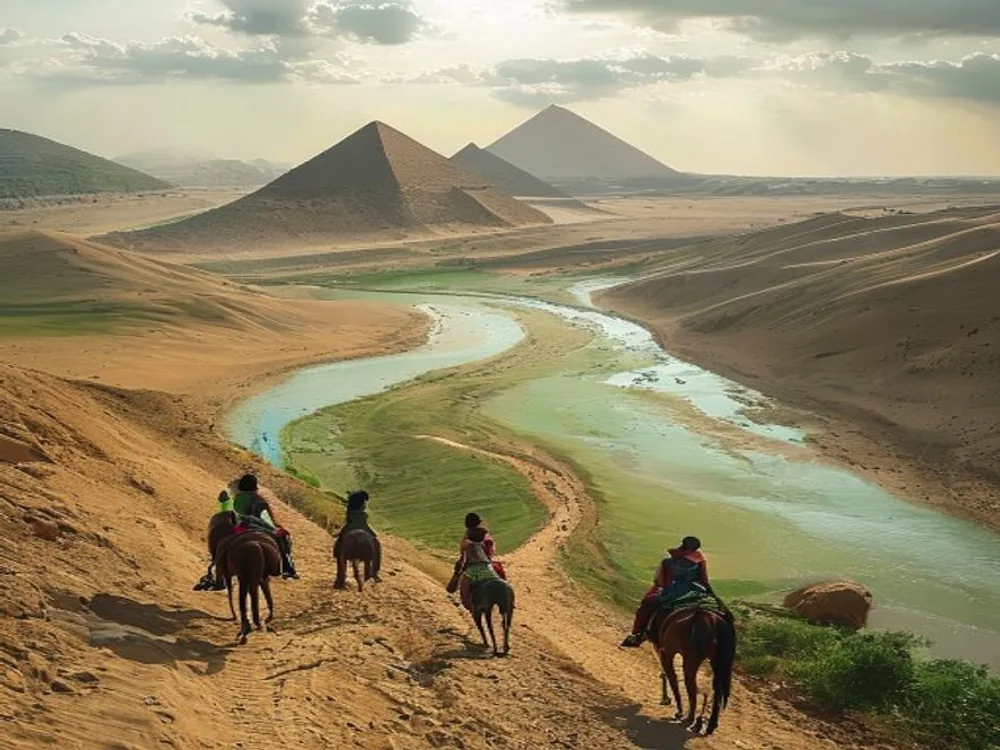 مراهقون يسيرون على ظهر الخيل في مسار خلاب بالجيزة
